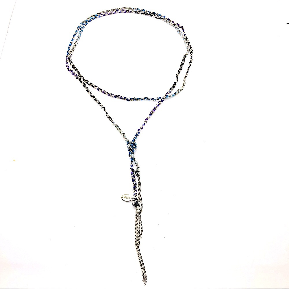 Sogoli Thin chain wrapped with blue and purple/ green  string